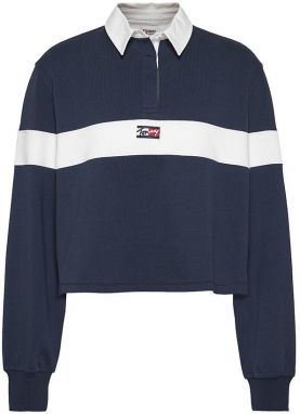 Tommy Jeans Polo tričko - TJW CROP TINY TOMMY 1 POLO LS modro-biele
