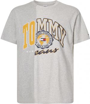 Tommy Jeans Tričko - TJM HALF N HALF COLLEGE TEE sivé