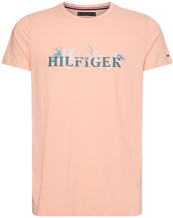 Tommy Hilfiger Tričko - PALM FLORAL TEE oranžové