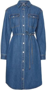 Tommy Jeans Šaty - TJW L/S BELTED DENIM DRESS modré