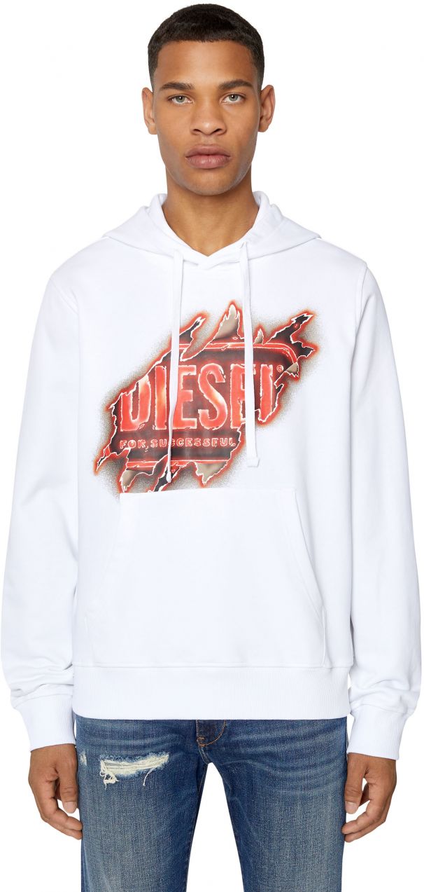Diesel Mikina - S-GINN-HOOD-E8 SWEAT-SHIRT biela