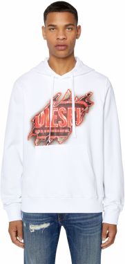 Diesel Mikina - S-GINN-HOOD-E8 SWEAT-SHIRT biela