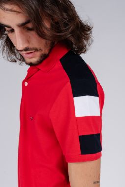 Tommy Hilfiger Polo tričko - GS SLEEVE COLOR BLOCK SLIM POLO červené