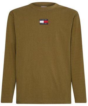 Tommy Jeans Tričko - TJM LS TOMMY BADGE TEE zelené