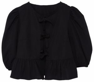 Trendyol Black Balloon Sleeve Woven Shirt with Tie Detail