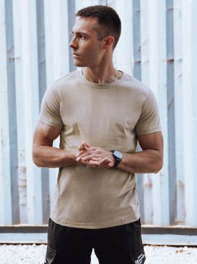 Men's T-shirt without print, beige RX5610