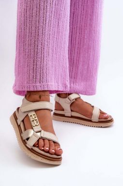 Zazoo women's leather platform sandals, beige