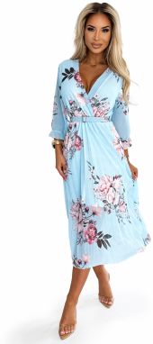 Pleated midi dress with a neckline and belt Numoco