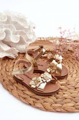 Children's sandals decorated with flowers, Velcro fastening, gold fagossa