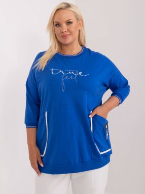 Plus size blue long blouse with pockets