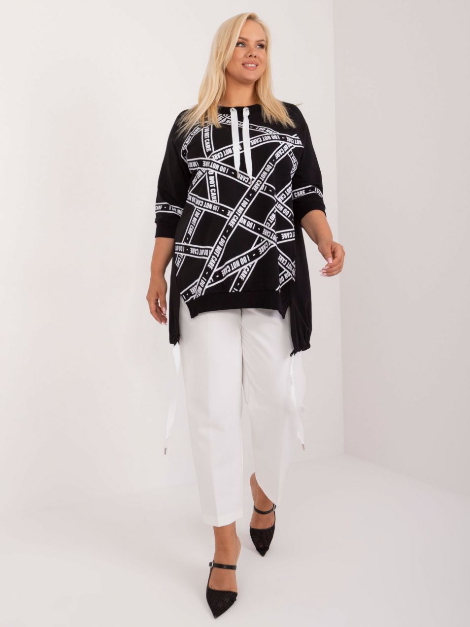 Plus size black long blouse with 3/4 sleeves