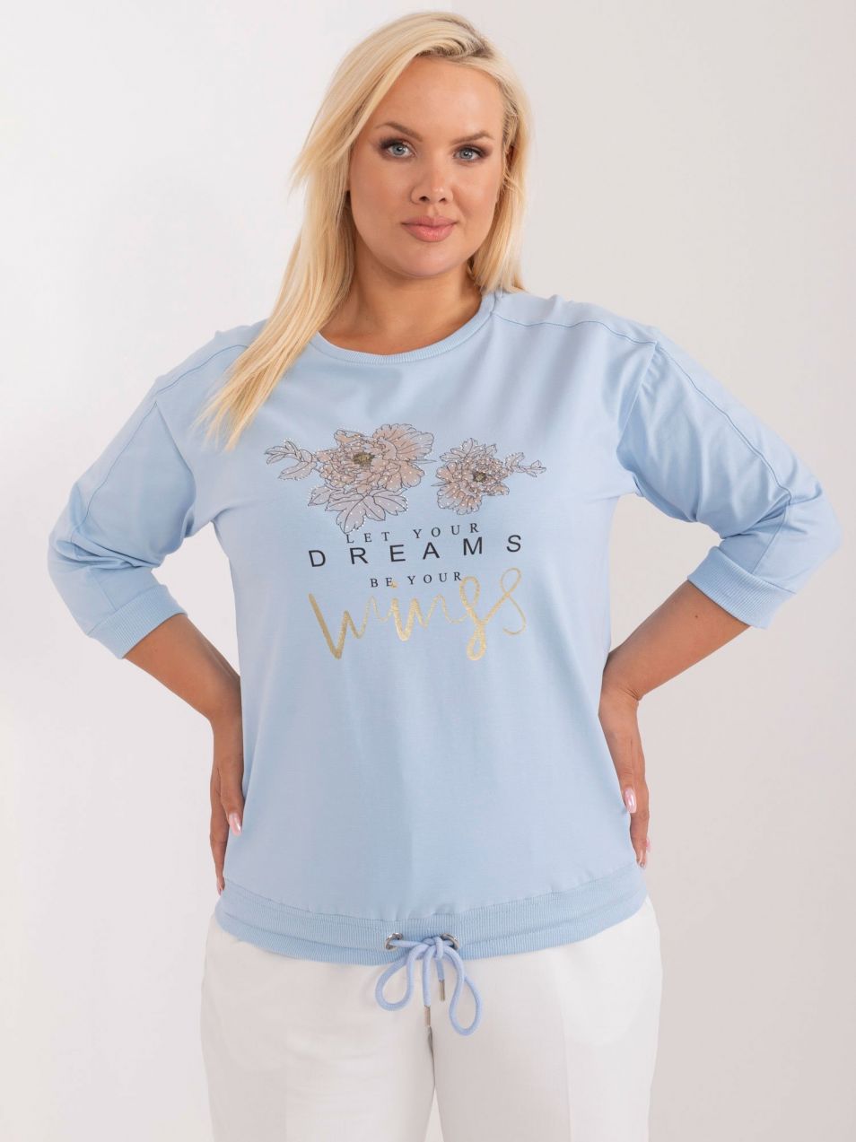 Light blue blouse plus size with 3/4 sleeves