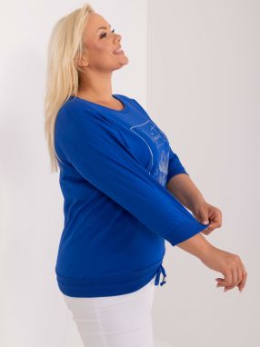Navy blue casual cotton blouse plus size