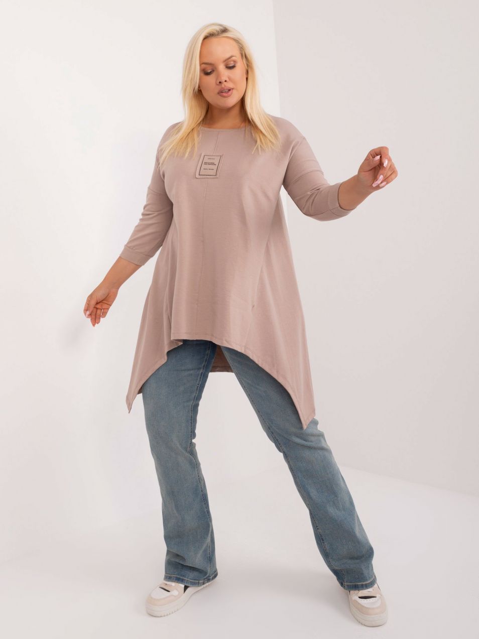 Dark beige plus size blouse with applique