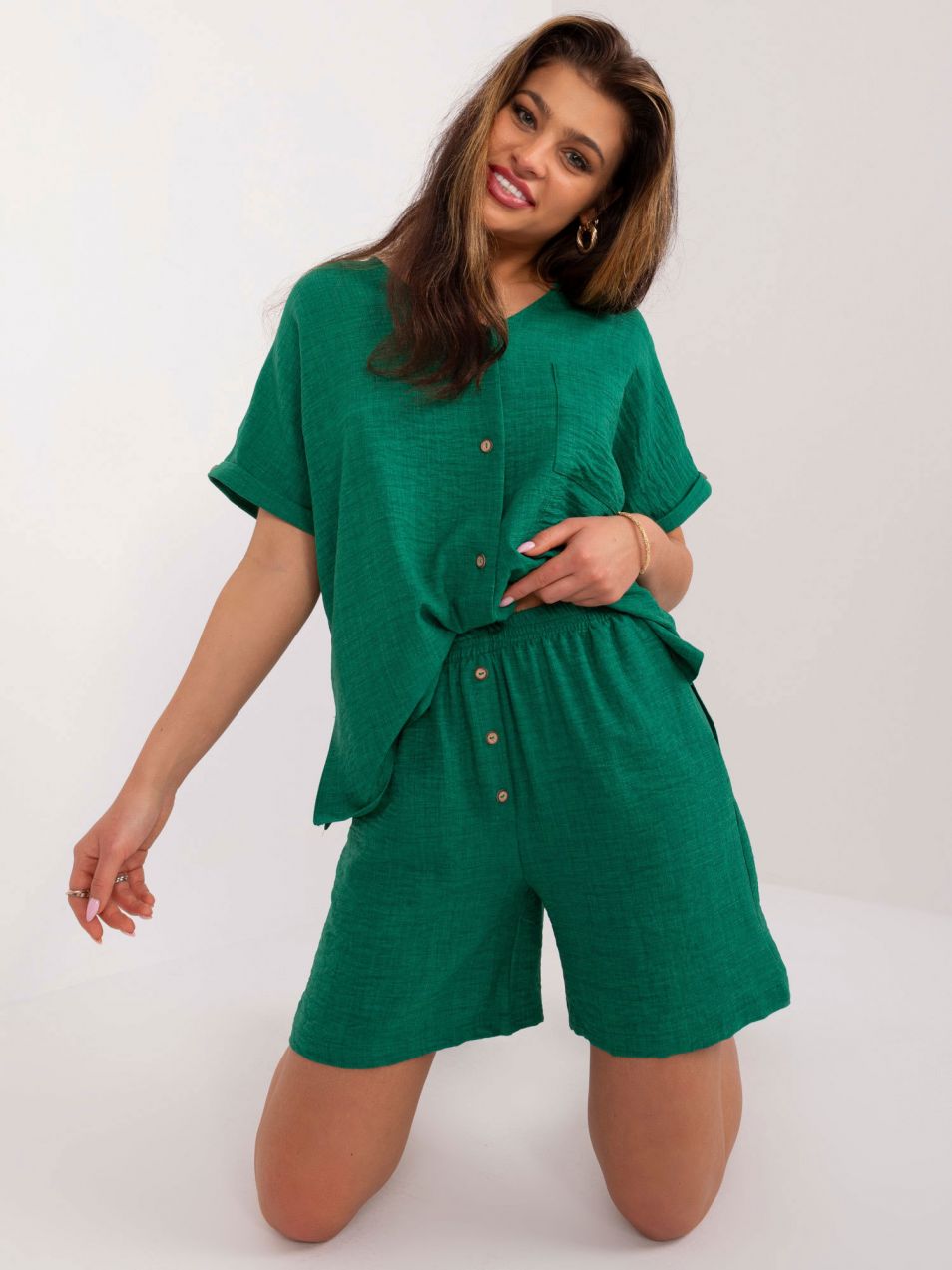Dark green women's summer set with slit