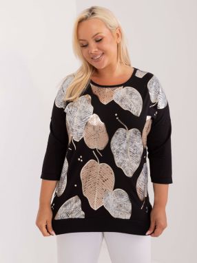 Plus size black cotton blouse with print