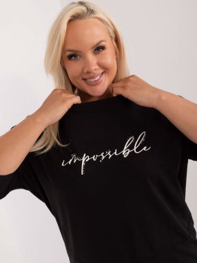 Black cotton blouse plus size with inscription