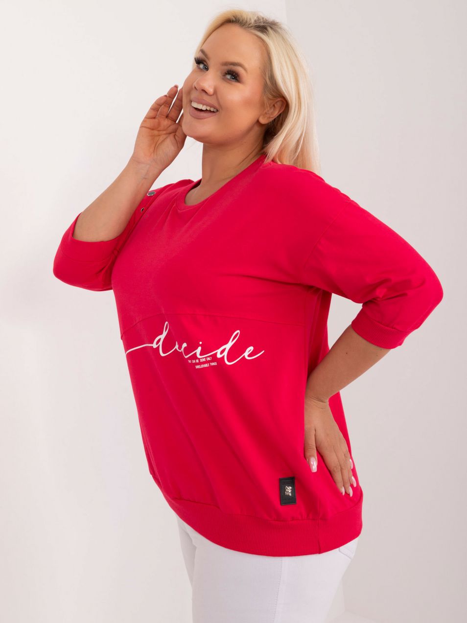 Red cotton blouse in a larger size with a print