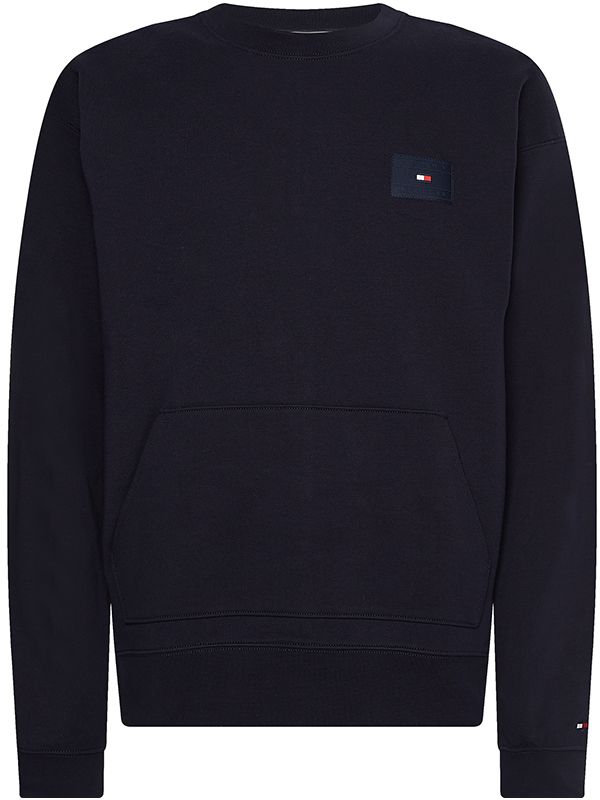 Tommy Hilfiger Mikina - PANELLED HILFIGER PRINT CREWNECK modrá