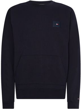 Tommy Hilfiger Mikina - PANELLED HILFIGER PRINT CREWNECK modrá