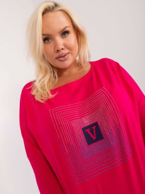Plus-size fuchsia blouse with a round neckline