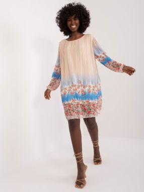 Beige women's dress with long sleeves
