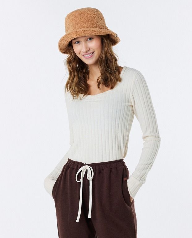 Rip Curl T-Shirt OPEN NECK COSY LS Ecru Marle