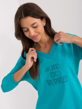 Turquoise casual blouse with 3/4 sleeves