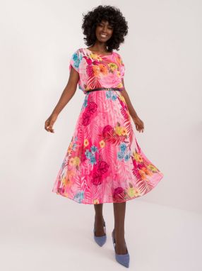 Pink patterned dress with belt