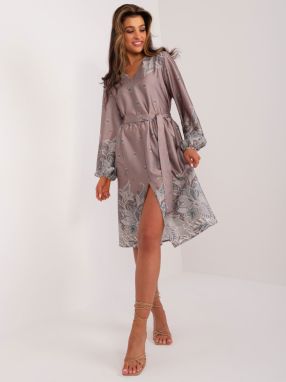 Dark beige midi cocktail dress with slit