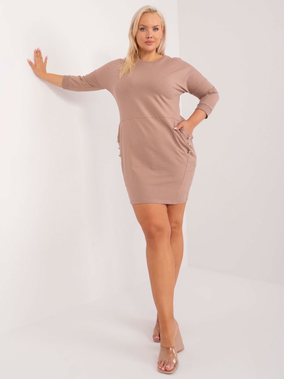 Plus size dark beige dress with pockets