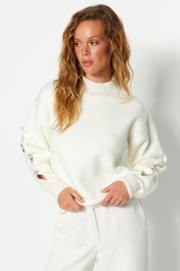 Trendyol Ecru Soft Textured Button Detailed Knitwear Sweater
