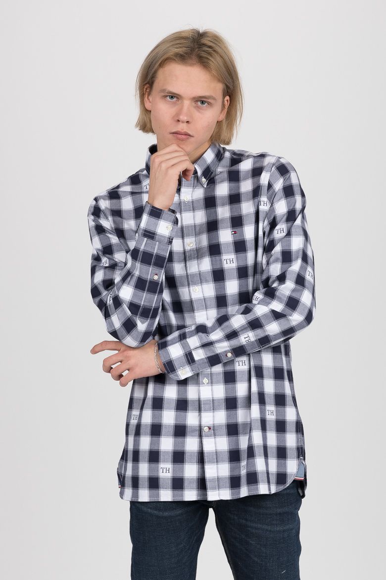 Tommy Hilfiger Košeľa - WCC SLIM MONOGRAM CHECK SHIRT tmavomodro-biela