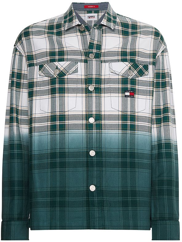 Tommy Jeans Košeľa - TJM DIP DYE CHECK OVERSHIRT zelená