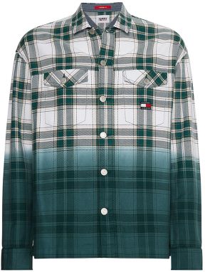 Tommy Jeans Košeľa - TJM DIP DYE CHECK OVERSHIRT zelená