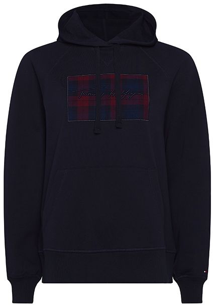 Tommy Hilfiger Mikina - REGULAR CHECK HOODIE  LS tmavomodrá