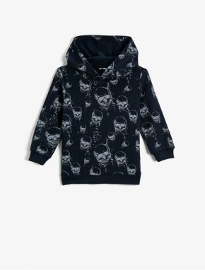 Koton Skull Printed Hooded Sweatshirt Cotton