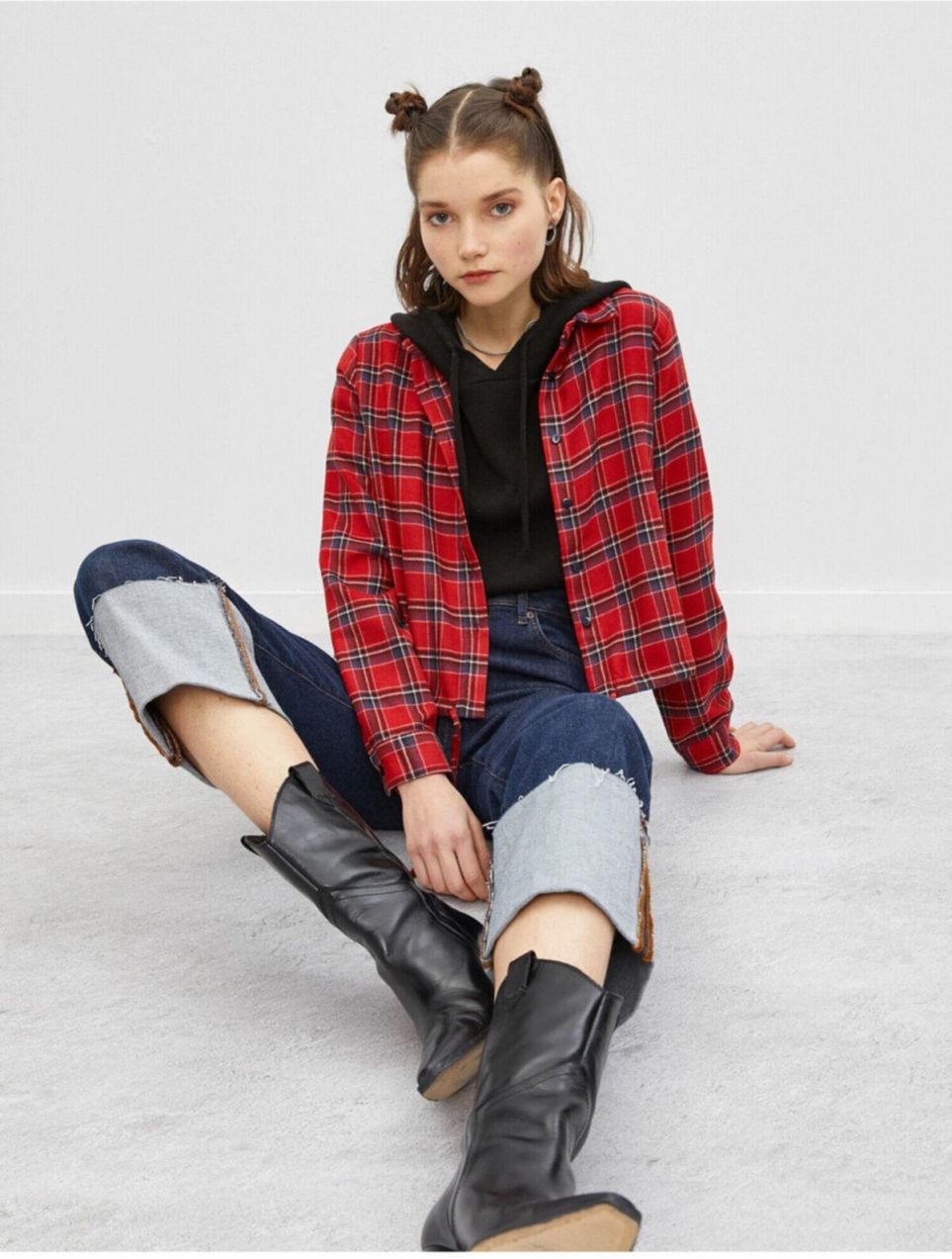 Koton Checkered Tie Waist Crop Shirt