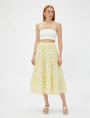 Koton Floral Midi Length Skirt with Elastic Waist.