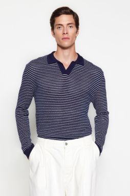 Trendyol Men's Navy Blue Regular Fit Cotton Polo Neck Knitwear Sweater