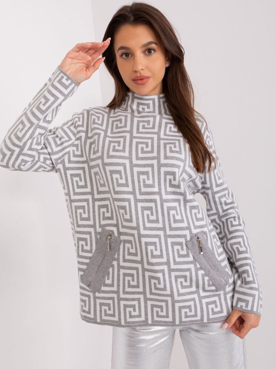 Women's off-white turtleneck with patterns