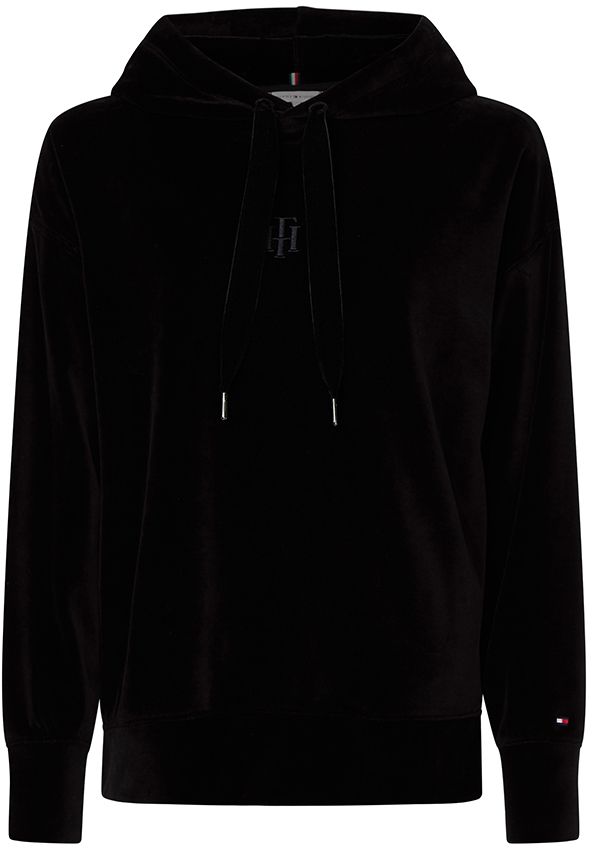 Tommy Hilfiger Mikina - RELAXED VELVET HOODIE čierna
