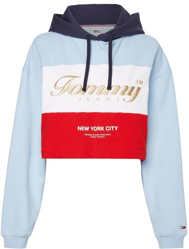 Tommy Jeans Mikina - TJW CROP ARCHIVE HOODIE modrá