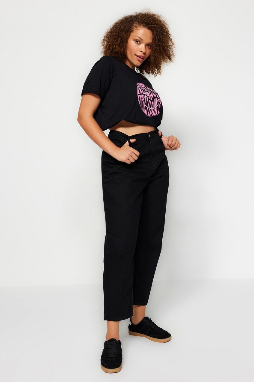 Trendyol Curve Black Mom Fit džínsy
