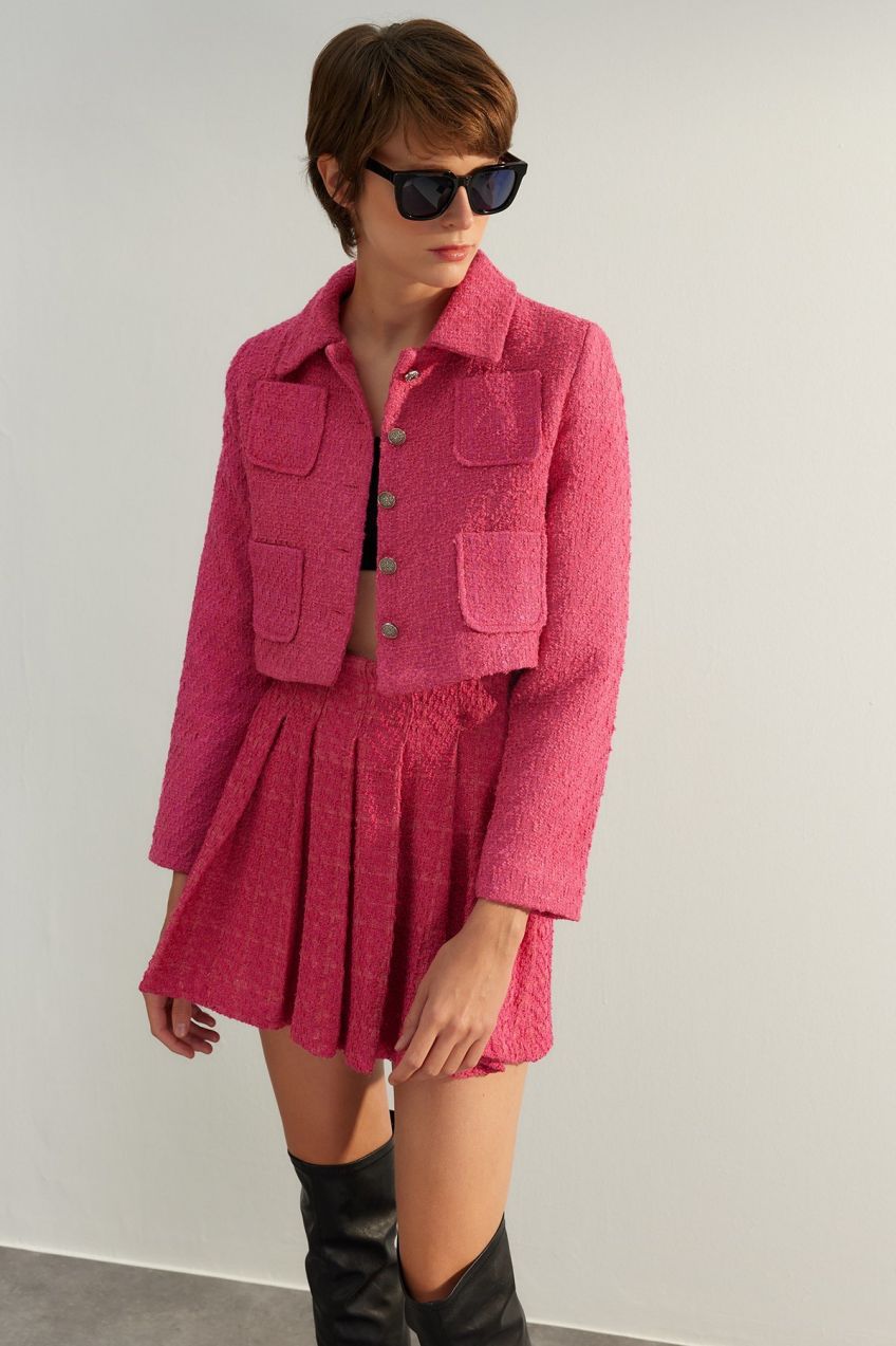 Trendyol Fuchsia limitovaná edícia bežná tkaná bunda