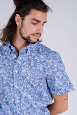 Tommy Hilfiger Košeľa - SLIM CO/LI LEAF PRINT SHIRT S/S vzorovaná