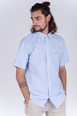 Tommy Hilfiger Košeľa - FLEX CO/LI PINSTRIPE SHIRT S/S bledá modrá