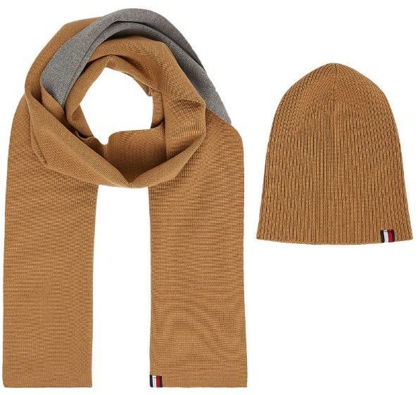 Čiapka a šál - Tommy Hilfiger GP MERINO SCARF & BEANIE hnedé