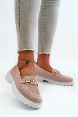 Women's flat-heeled loafers with gold details, pink Limentia
