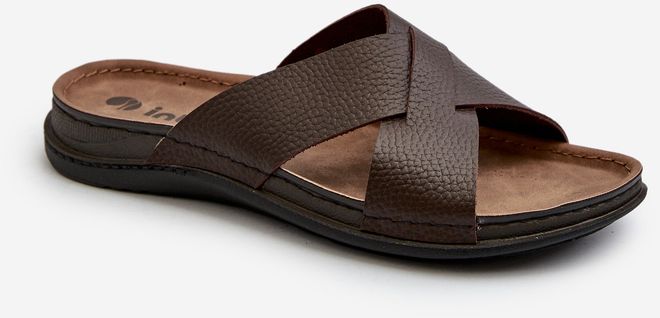 Comfortable lightweight slippers made of Inblu Brown eco leather